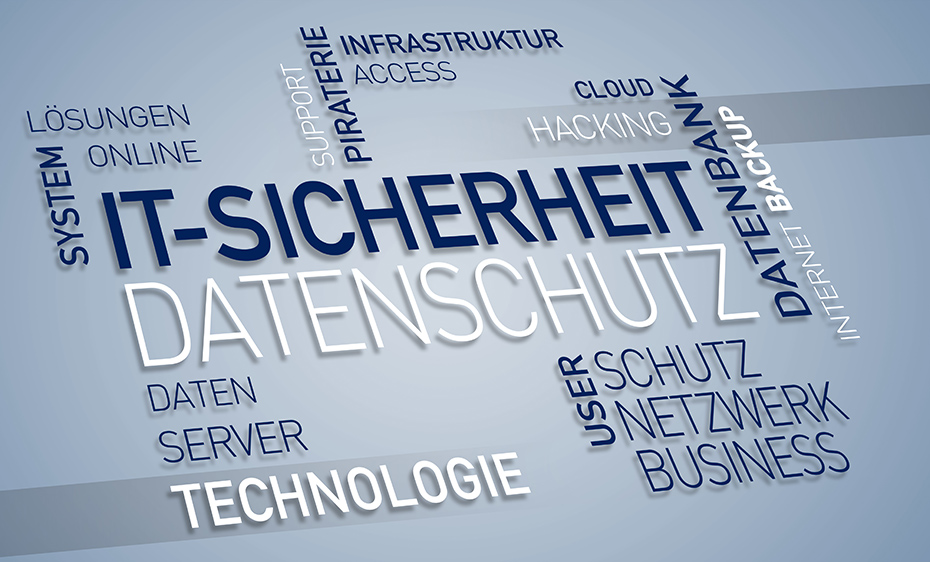 Dreidimensionale Darstellung von Schriften IT-Sicherheit, Datenschutz, Daten, Server, System, Backub, Infrastruktur, User, Netzwerk, Datenbank